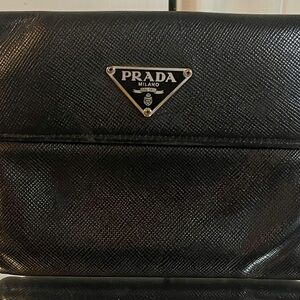 Prada Black Saffiano Leather Wallet with Triangular Logo